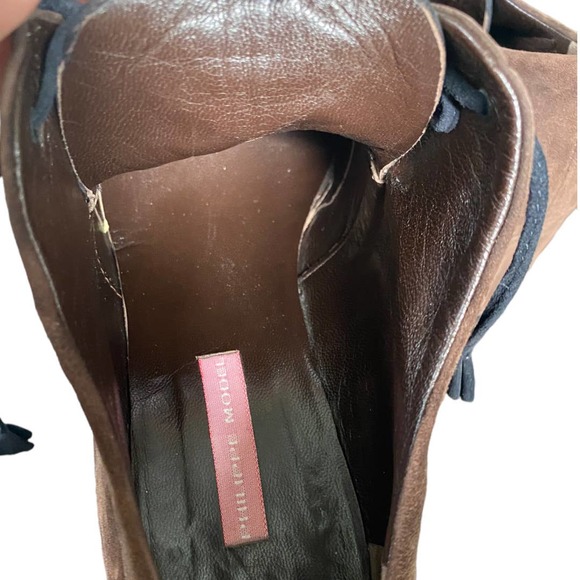 Vintage Multicolor suede Philippe Model Triangle Heeled Oxfords Size 37.5 - Picture 2 of 7